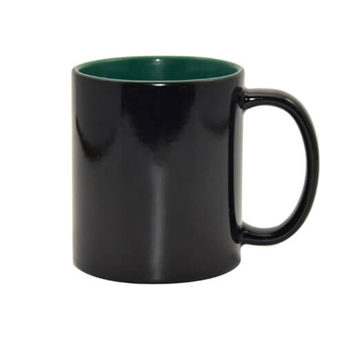 Magický hrnček 330 ml čierny s tmavozeleným vnútrom Sublimácia Termotransfer