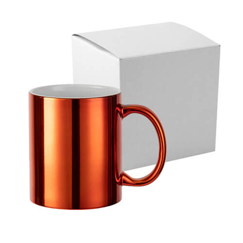 Taza 330 ml chapada para sublimación - Naranja con caja de cartón