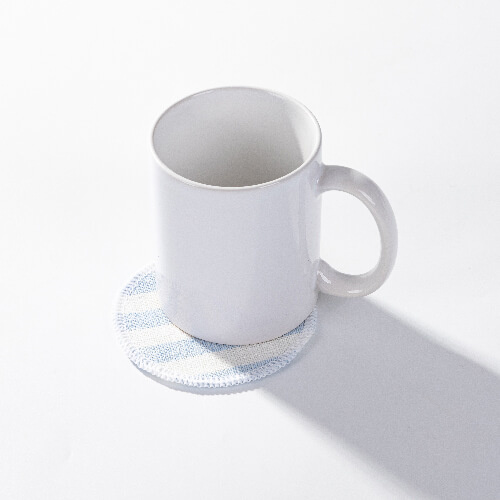 Canvas bekeronderzetter Ø 10 cm crème met blauwe strepen voor sublimatie