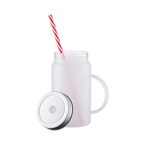 Mason Jar 500ml muki, jossa on olki sublimaatiota varten - himmeä lasi