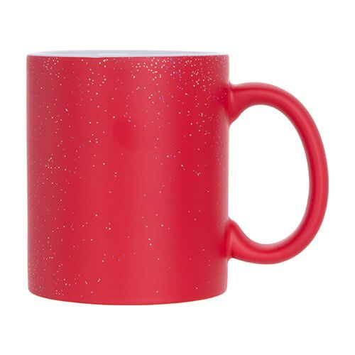 Toverbeker 330 ml rood, mat met glitter voor sublimatie, met kartonnen doosje