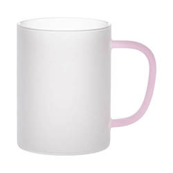 Vaso esmerilado de 450 ml con asa rosa para sublimación