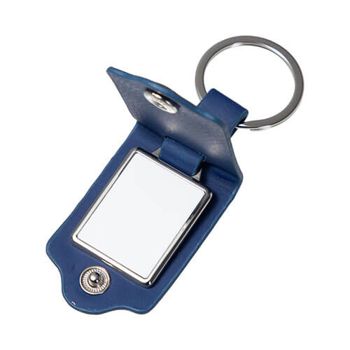 Llavero rectangular de metal en una funda de cuero para sublimación - azul marino