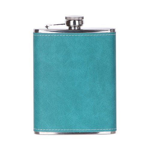 Metal hip flask 240 ml with a green leather cover for sublimation