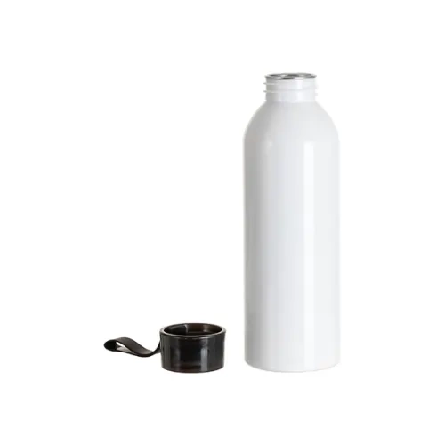 Bouteille de sport en aluminium blanc de 750 ml avec bouchon noir et bande de sublimation
