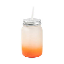 Hrnček Mason Jar 450 ml s matným povrchom bez držadla na sublimáciu - oranžový gradient