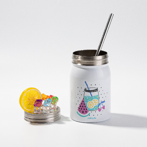 Mason Jar 500 ml krus med sugerør til sublimering - hvid, kunstig is og citron