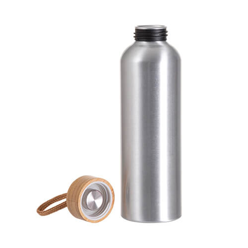Vattenflaska 600 ml i aluminium med bambulock för sublimering - silver