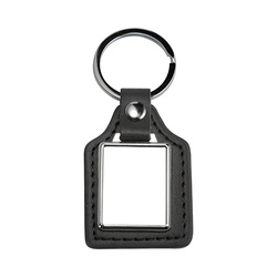 Leather and metal key ring for sublimation - rectangle - black