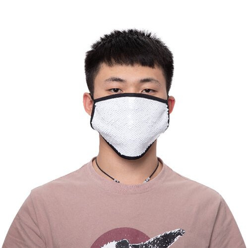 Groot gezichtsmasker met zwarte biezen en pailletten voor sublimatie