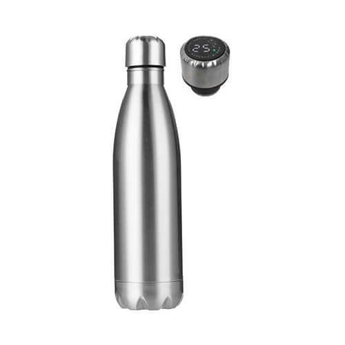 Bouteille en acier inoxydable de 500 ml avec thermomètre à sublimation - argent