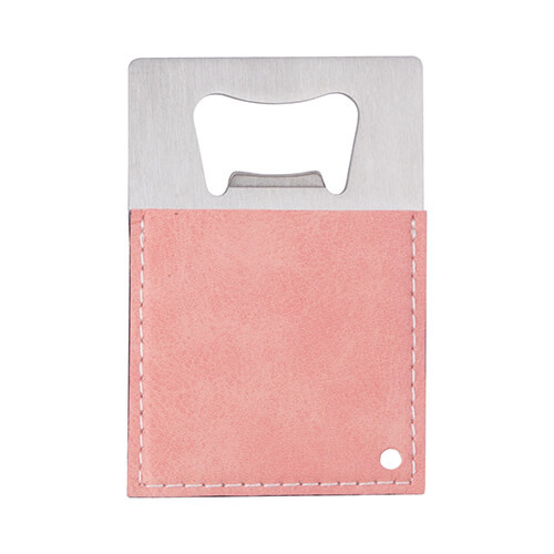 Pudeļu atvērējs 5,5 x 8,5 cm no tērauda un ādas sublimācijai - rozā krāsā