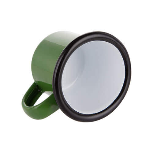 Taza esmaltada de 100 ml verde con borde negro para impresión por termotransferencia