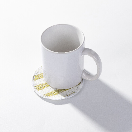Dessous de verre en toile Ø 10 cm crème à rayures vert clair pour sublimation
