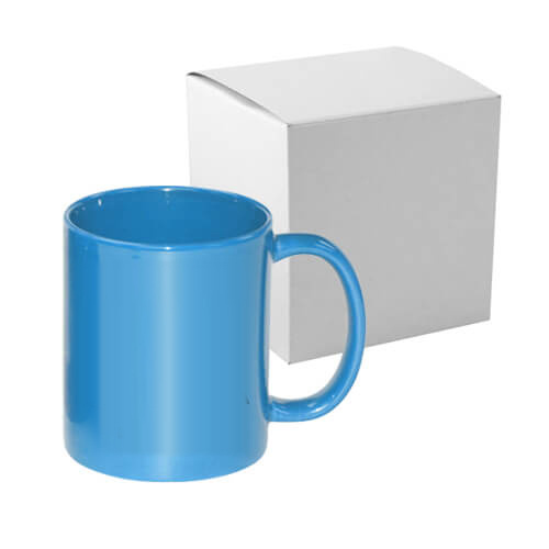 Mug Full Color – bleu clair brillant pour transfert thermique avec boîte en carton