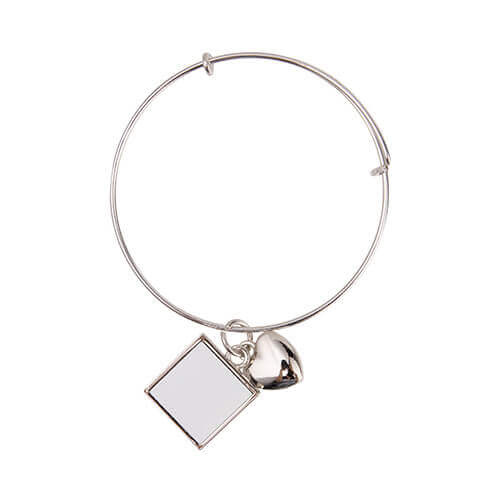 Bracelet avec un coeur et un pendentif carré face pour la sublimation