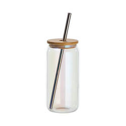 Un verre 550 ml avec une paille et un couvercle en bambou pour sublimation - violet irisé