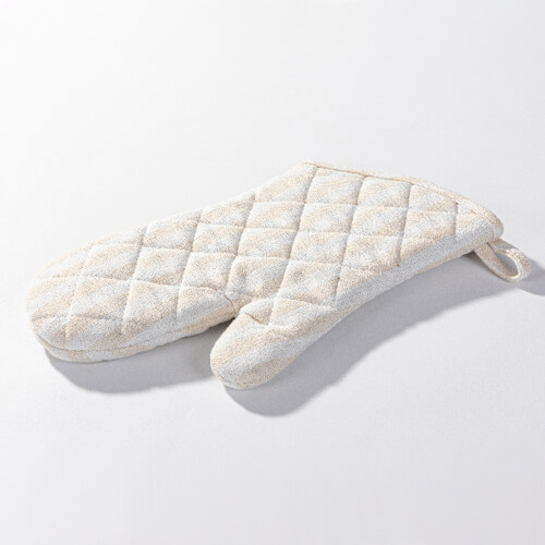 Heat-insulating oven mitt for sublimation - cream with yellow stripes
