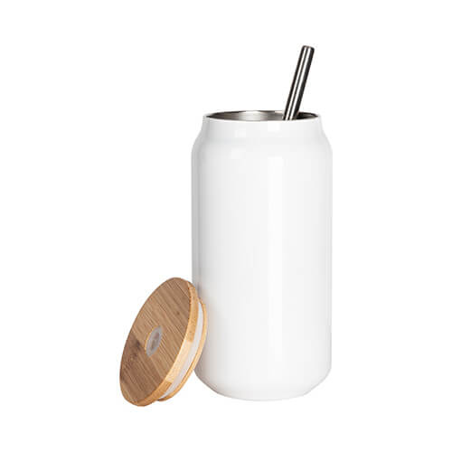 450ml muki, jossa on kaksinkertaiset pistokkaat ja bambukansi sublimaatiota varten - valkoinen