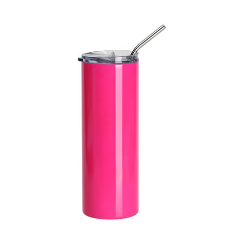 600 ml hrnček so slamkou na sublimáciu - ružový neón