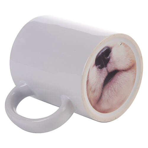 330 ml mug with a dog’s nose imprinted on the bottom for sublimation printing 