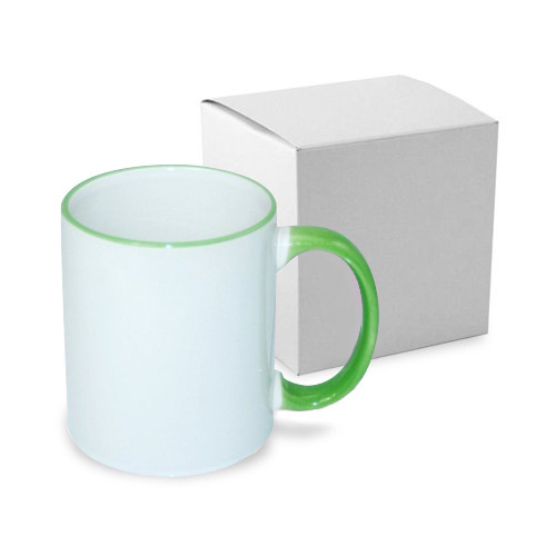 ECO 330 ml hrnček so svetlozelenou rukoväťou s kartónovou škatuľkou Sublimačný termotransfer