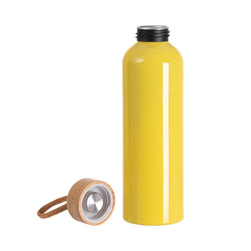 Vattenflaska 600 ml i aluminium med bambulock för sublimering - gul