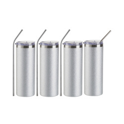 Sæt med 4 kopper med sugerør 600 ml Glitter printable - sølv