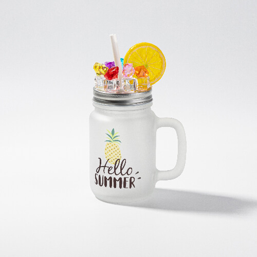 Frosted glass Mason Jar for sublimation - artificial ice and lemon