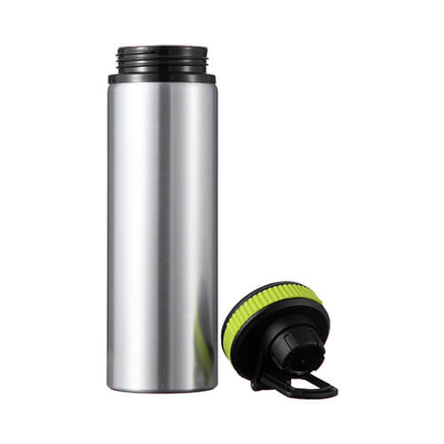Bouteille d'eau en aluminium argenté de 850 ml avec un bouchon à vis avec un insert vert pour la sublimation