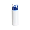 Aluminium fles met mondstuk 600 ml wit met blauwe dop en sublimatiehouder