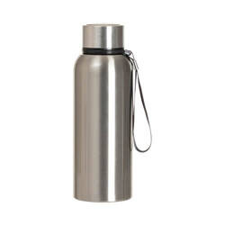 Stainless steel bottle 600 ml with string handle - silver