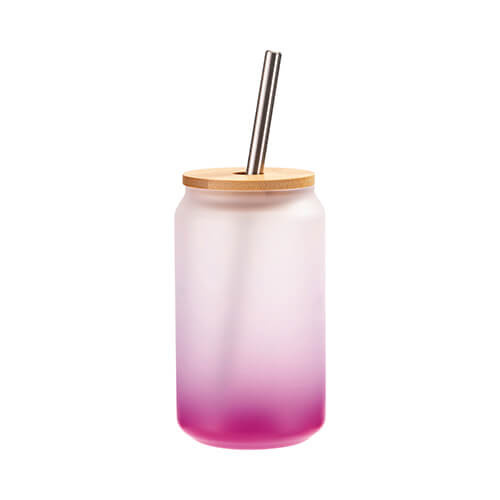400 ml matēta glāze ar salmiņu un bambusa vāku sublimācijai - violets gradients