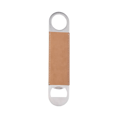 Bottle opener 4 x 17.7 cm in steel and leather for sublimation - brown