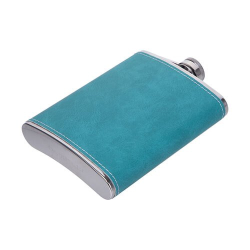 Petaca de metal 240 ml con funda de cuero verde para sublimación