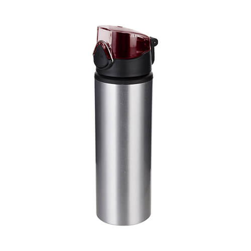 Bidon en métal de 750 ml argent avec fermeture rouge pour sublimation