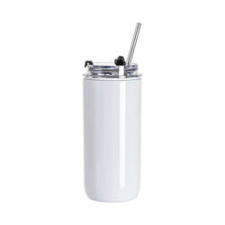 Cană din oțel inoxidabil de 500 ml cu capac și pai pentru sublimare - alb