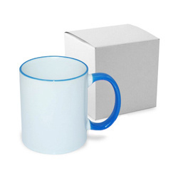 Mug blanc JS Coating 330 ml avec anse bleu azur avec boîte Sublimation Transfert Thermique