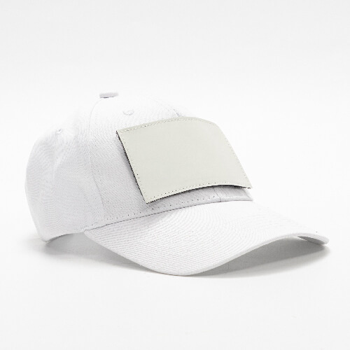 Casquette de baseball en coton avec patch velcro rectangulaire pour sublimation - blanc