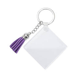 Acrylic keychain for sublimation - square with purple fringes