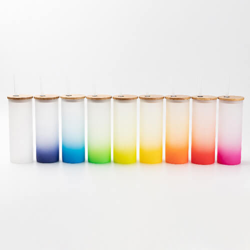 Taza esmerilada de 500 ml con tapa de bambú y pajita para sublimación - degradado verde