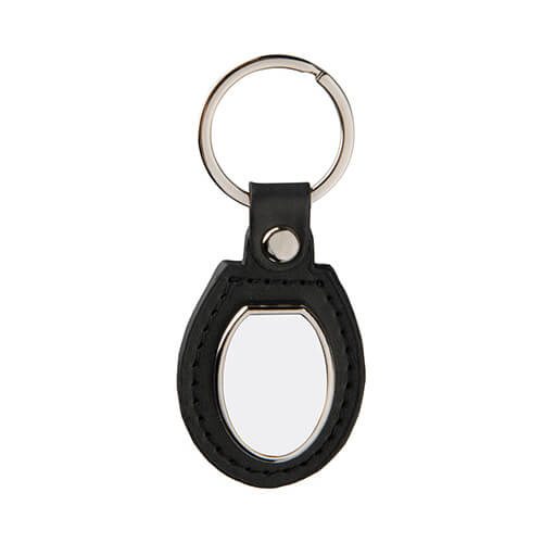 Leren en metalen sleutelhanger voor sublimatie - ovaal - zwart