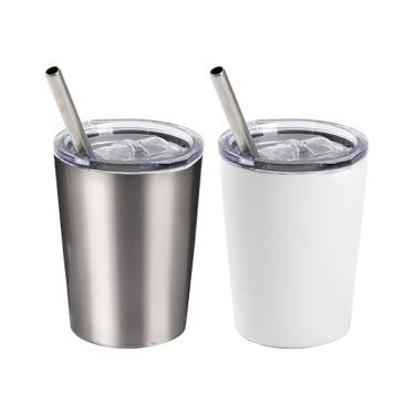 Kovinski vrč 240 ml za mleko s slamico za sublimacijo - srebrn