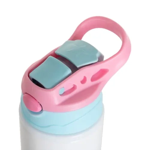 Aluminum bottle 500 ml white with blue cap and pink handle for sublimation