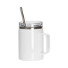 Wijnbeker 900 ml met waterdicht deksel en rietje voor sublimatie - wit