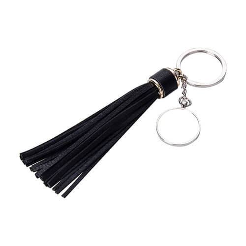 Round key ring with long fringes - black for sublimation