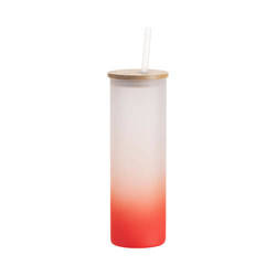 600 ml frosted mok met bamboe deksel en sublimatie rietje - rood verloop