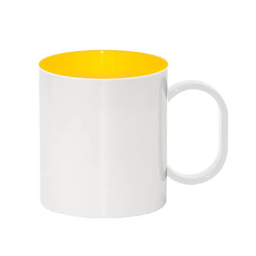 Taza de plástico 330 ml con transferencia térmica por sublimación interior amarilla