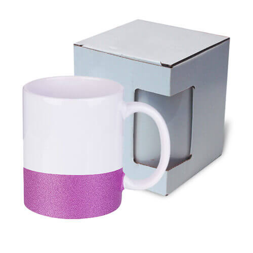 Krūzīte 330 ml ar spīdumu sloksni sublimācijai - violeta + kartona kārba