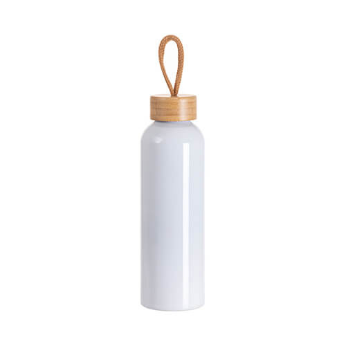Alumīnija ūdens pudele 600ml ar bambusa vāku sublimācijai - balta
